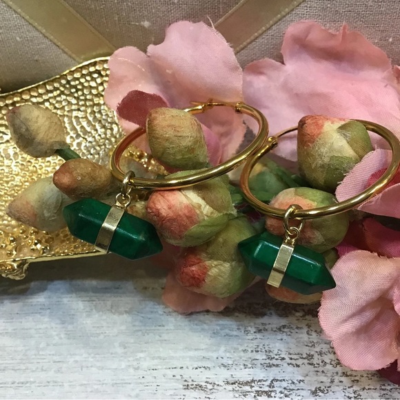 Malaquite Hoop Earrings - Picture 2 of 2